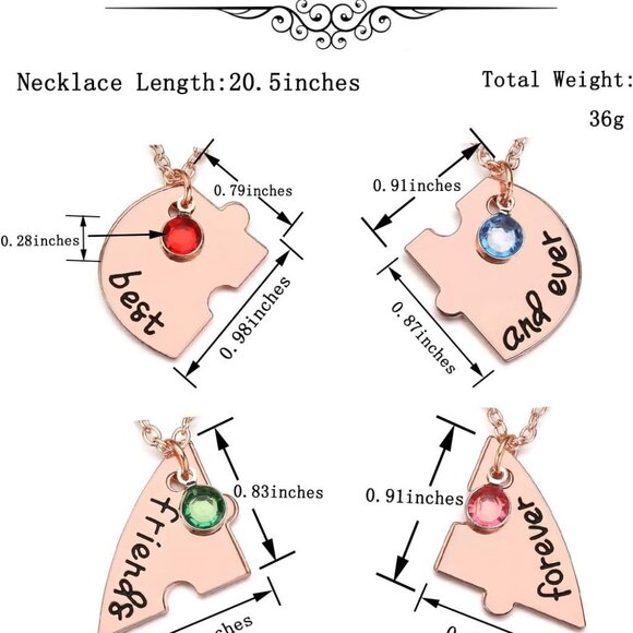 Friendship Necklace Set Alloy Rhinestone 4pcs Best Friends Forever Gifts - Picture 5 of 6